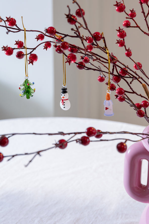 Set de 3 décorations festives : sapin, bougie et bonhomme de neige