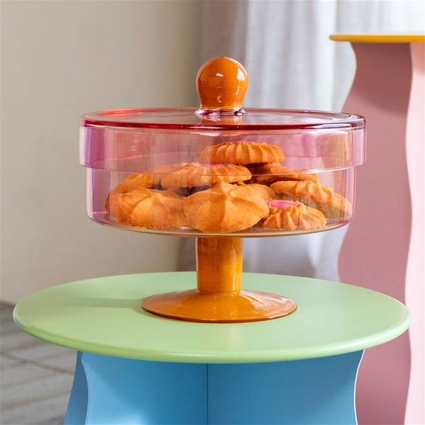 Bonbonnière en verre rose et orange