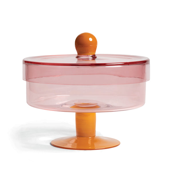 Bonbonnière en verre rose et orange
