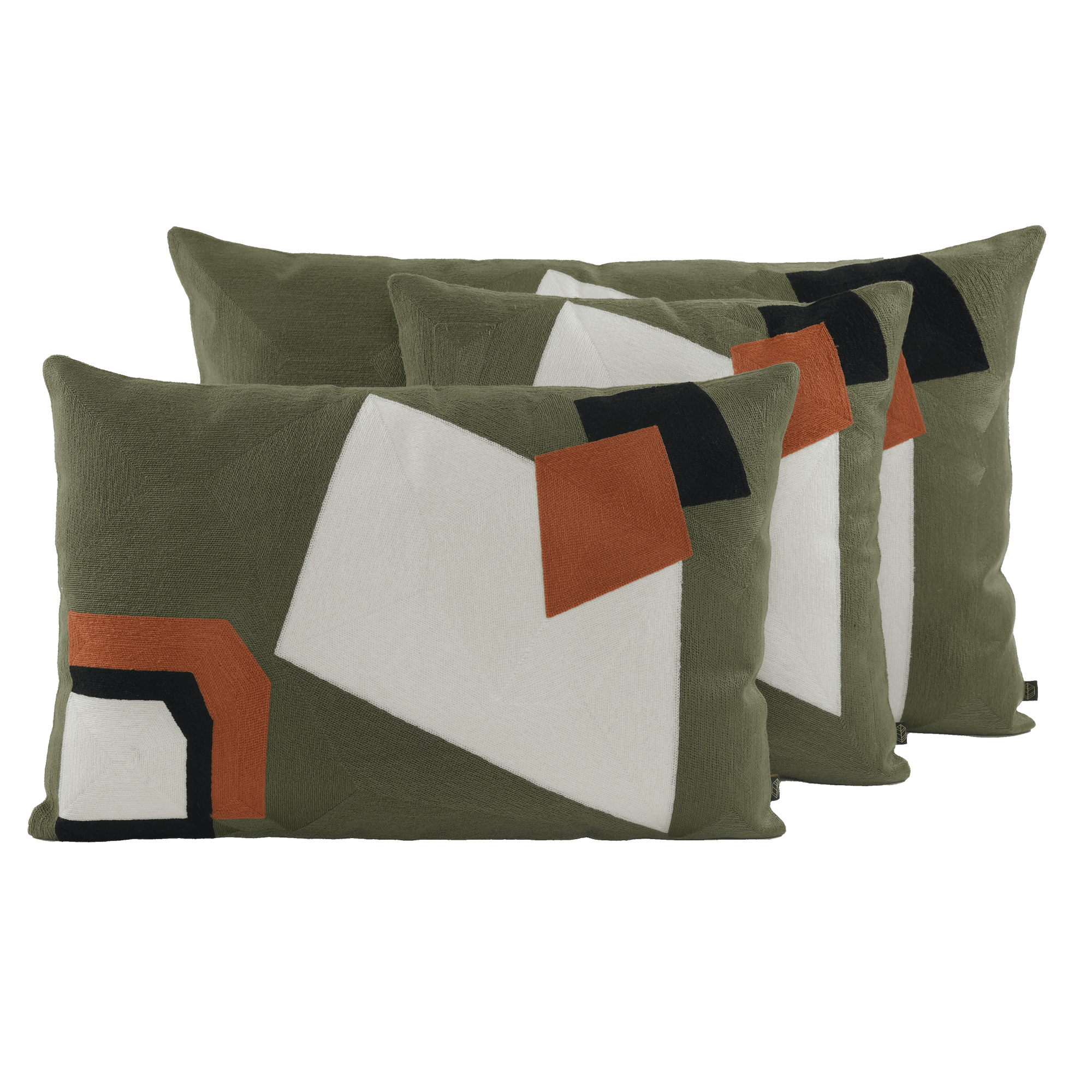 Housse de coussin en coton brodé Nagoya kaki