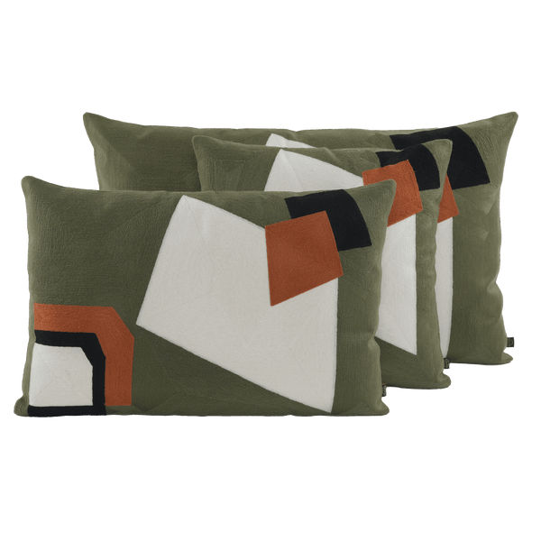 Housse de coussin en coton brodé Nagoya kaki