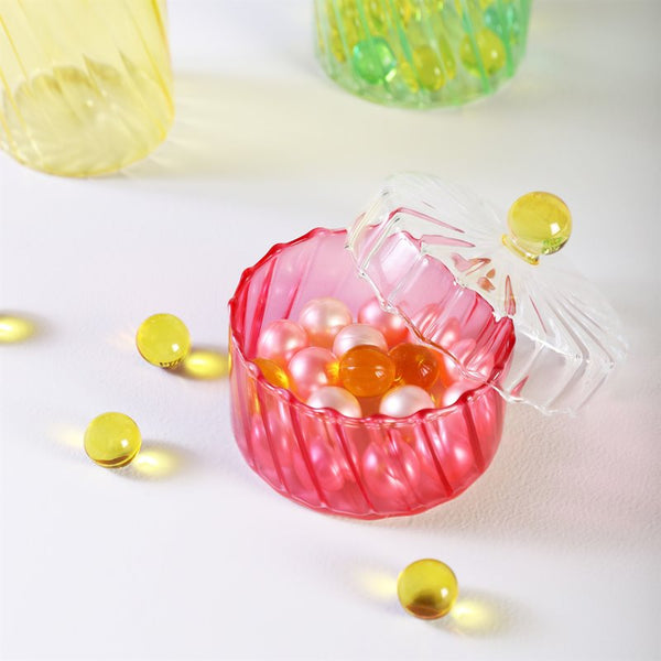 Pot en verre spiralé rose