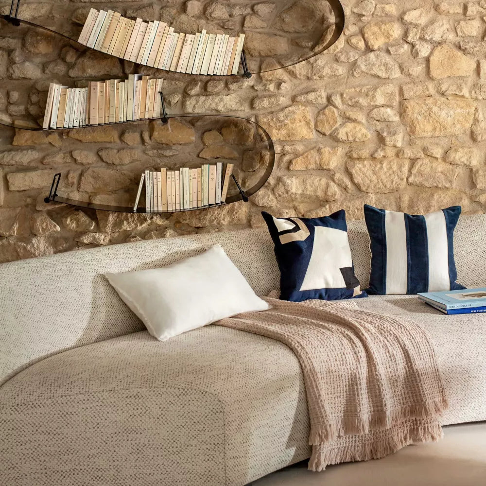 Housse de coussin en coton brodé Nagoya encre